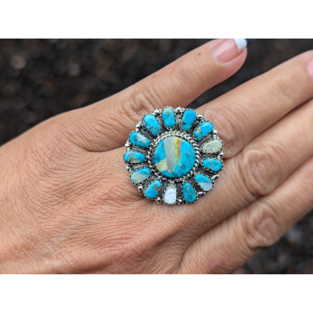Navajo‎ Jewelry Turquoise Ring Handmade Native American Adjustable **